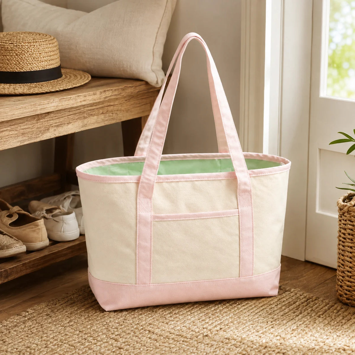 Large Reusable Tote Bag with Front Pocket