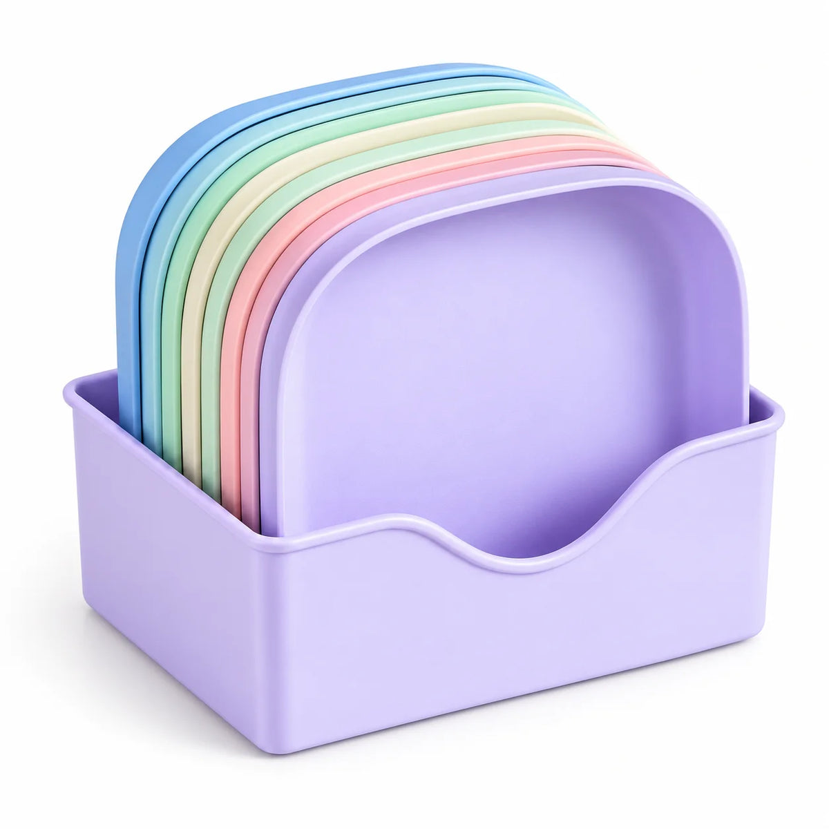 10Pcs Pastel Square Dinner Plates with Storage Stand