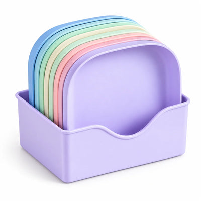 10Pcs Pastel Square Dinner Plates with Storage Stand