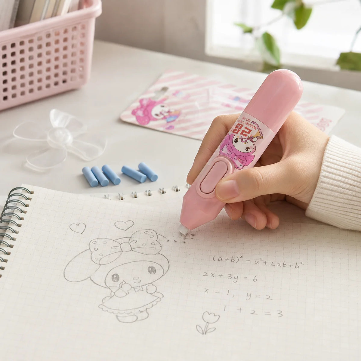 2-in-1 Push Eraser + Detachable Fan