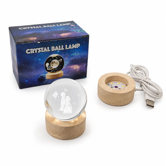 3D Crystal Ball Couple LED Lamp with Wooden Base