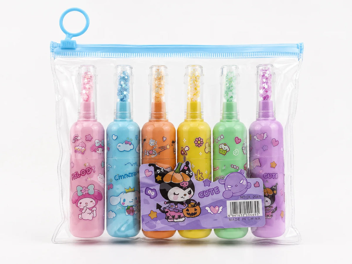6-Piece Cute Bottle-Shaped Glitter Highlighter Set