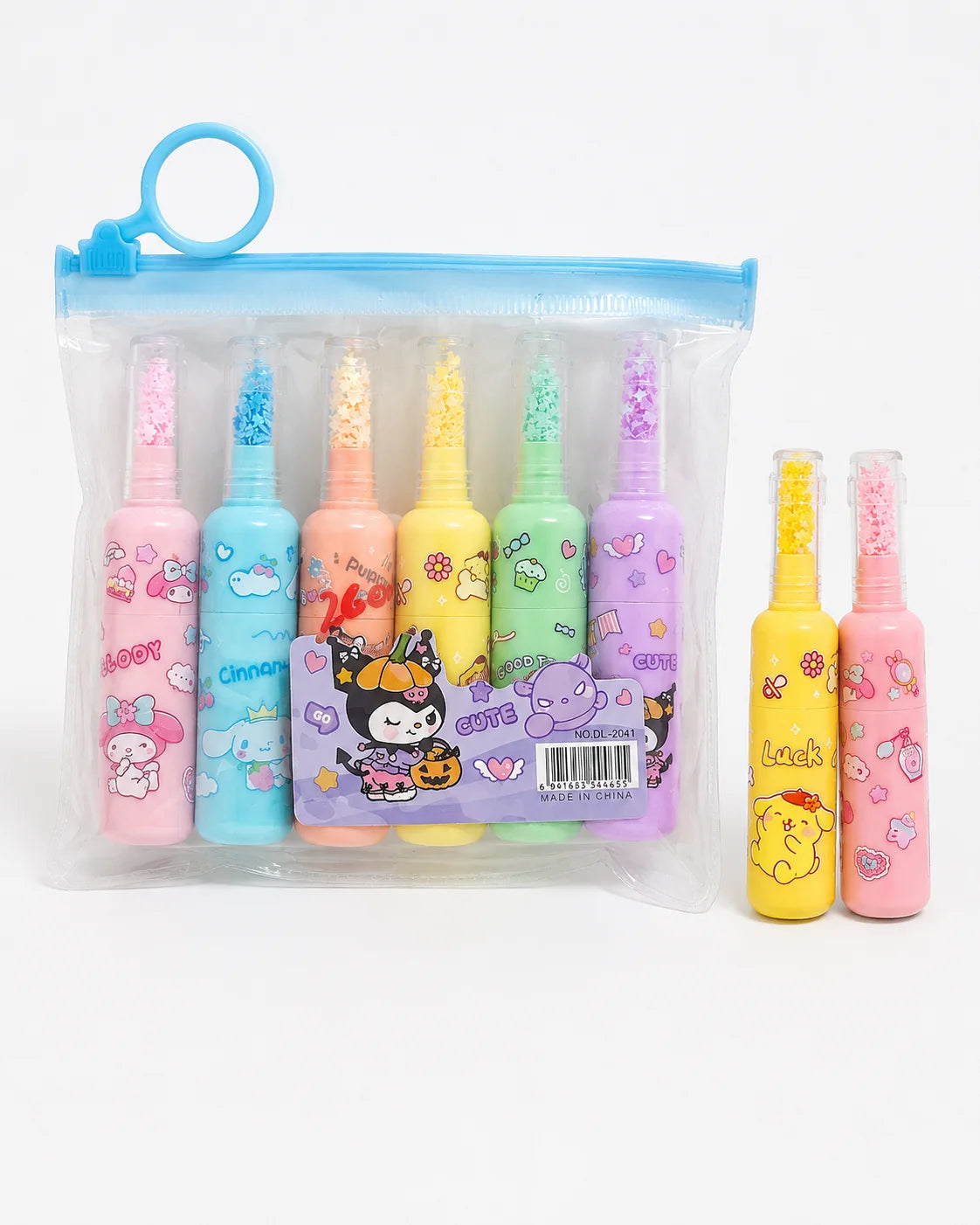 6-Piece Cute Bottle-Shaped Glitter Highlighter Set