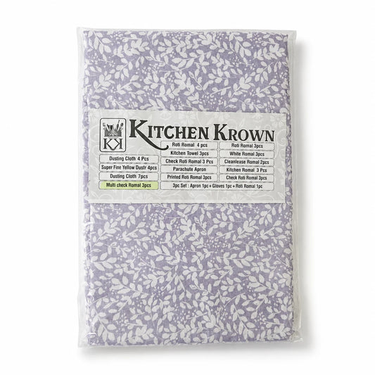 White Kitchen Krown Blue Check Roti Romal – Pack of 3