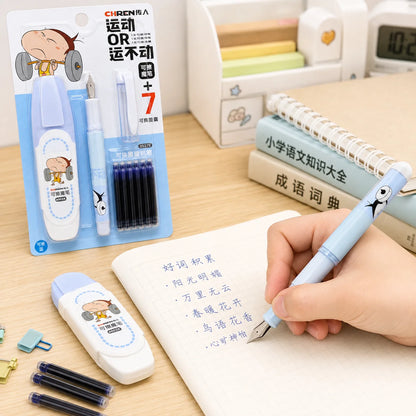 Erasable Fountain Pen Set with 7 Ink Cartridges