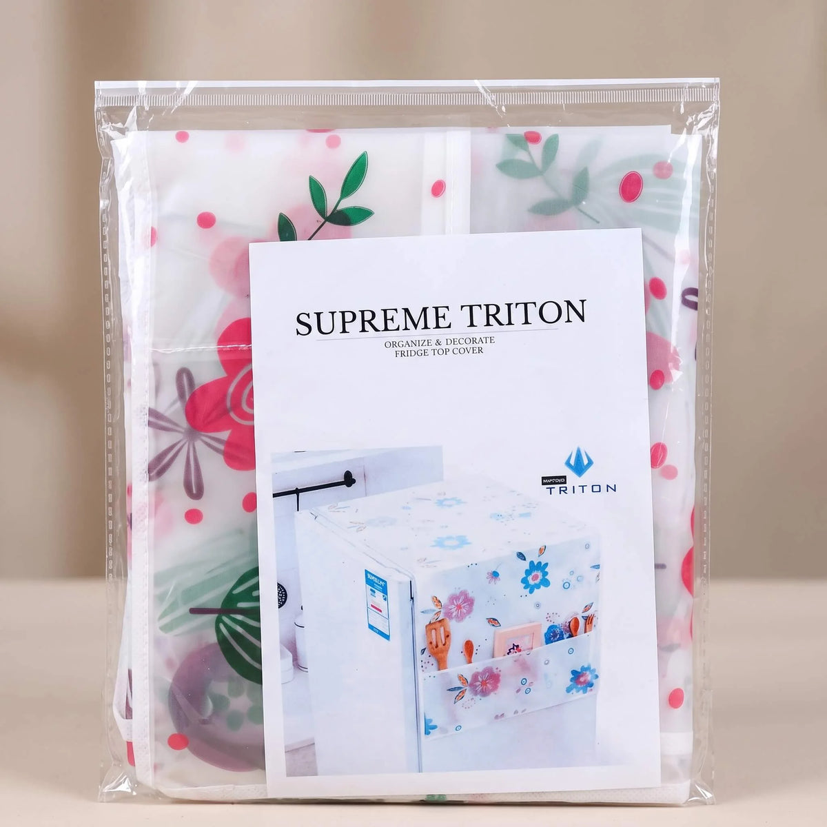 Floral Refrigerator Top Cover with Side Storage Pockets