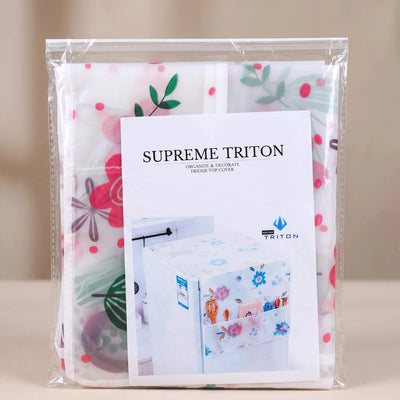 Floral Refrigerator Top Cover with Side Storage Pockets
