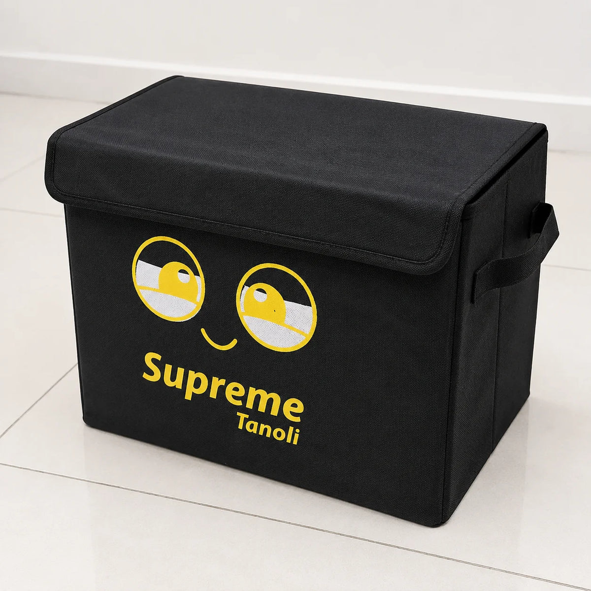 Foldable Fabric Storage Box with Lid & Handles - Black