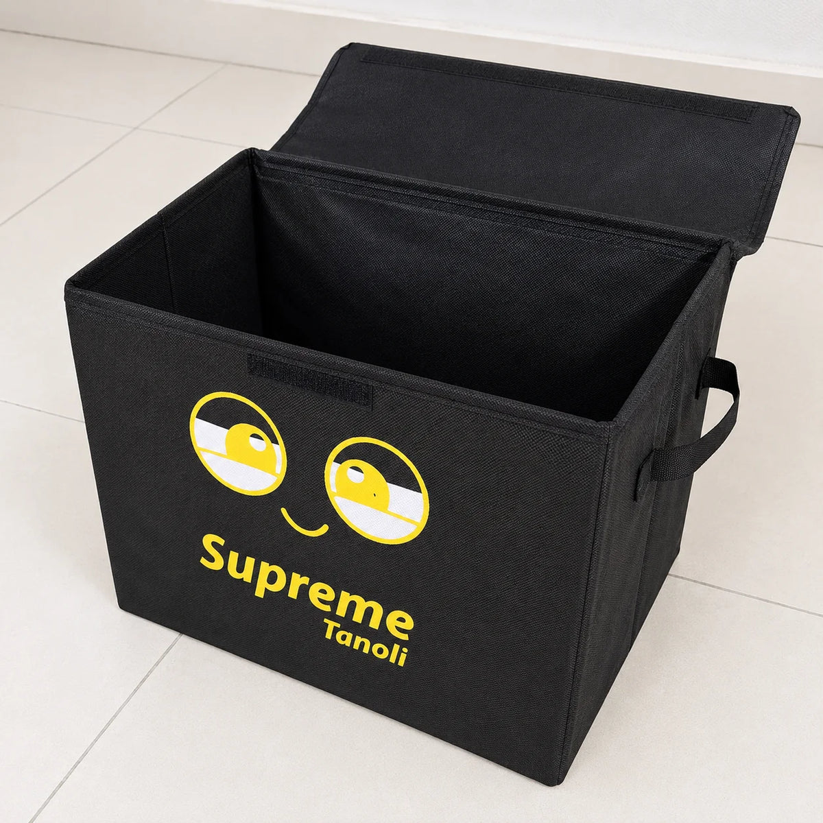 Foldable Fabric Storage Box with Lid & Handles - Black