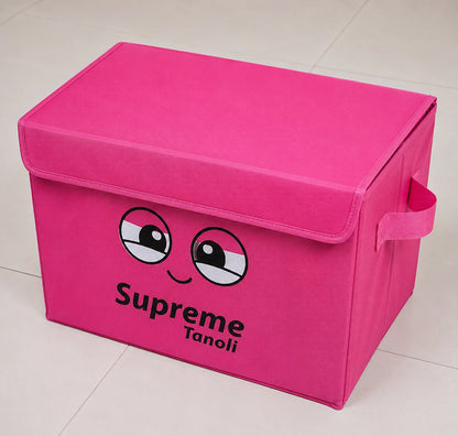 Foldable Fabric Storage Box with Lid & Handles - Pink
