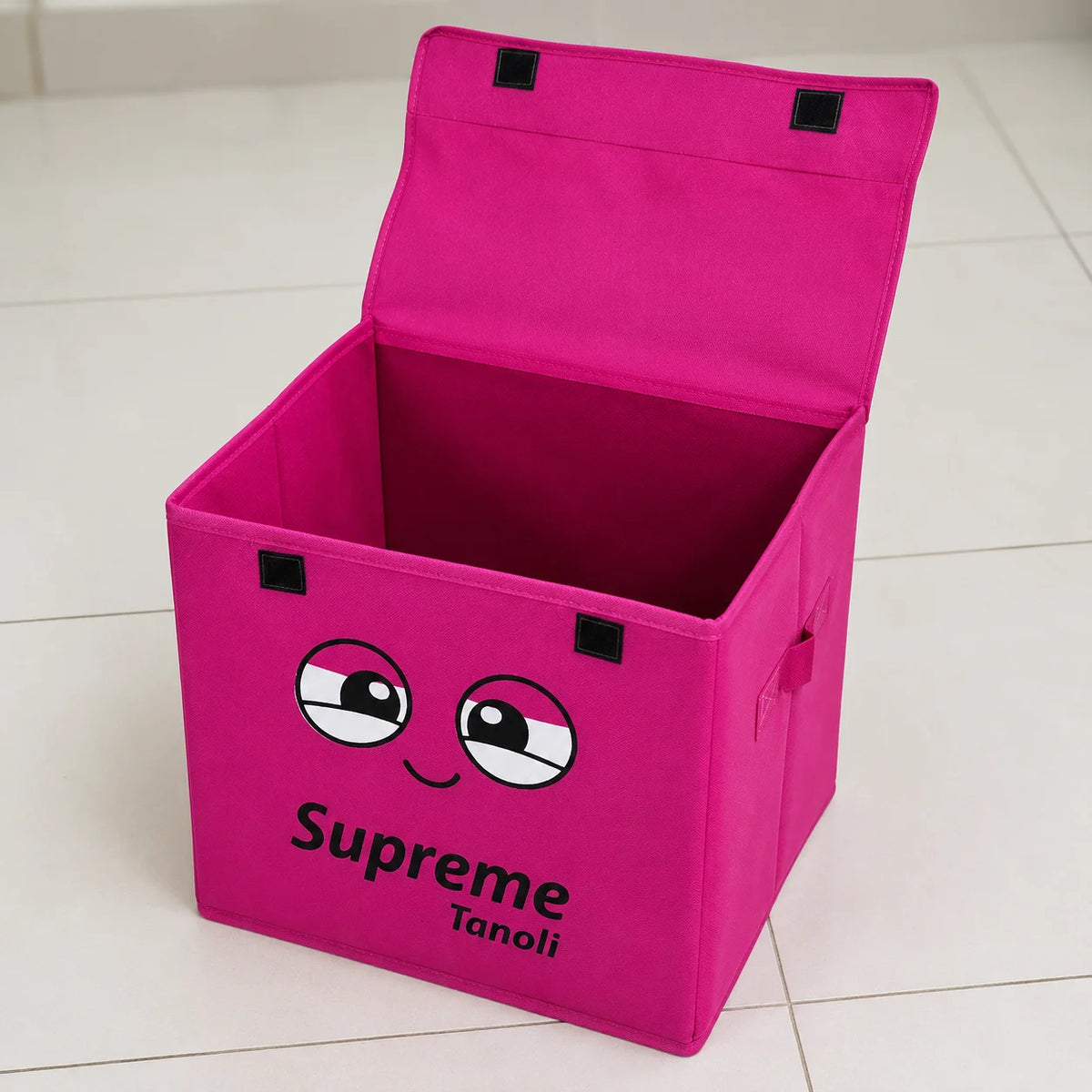 Foldable Fabric Storage Box with Lid & Handles - Pink