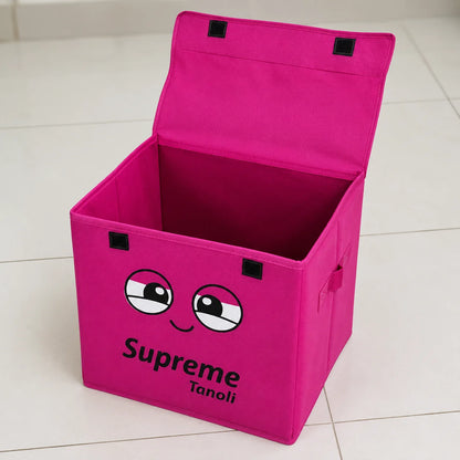 Foldable Fabric Storage Box with Lid & Handles - Pink