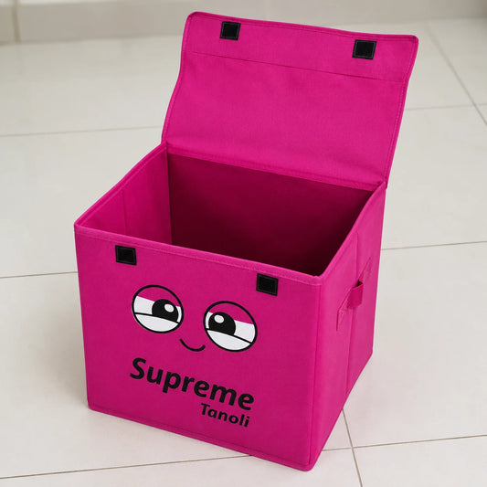 Foldable Fabric Storage Box with Lid & Handles - Pink