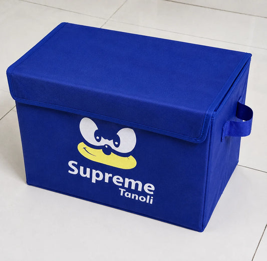 Foldable Fabric Storage Box with Lid & Handles – Blue