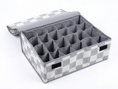 Grey Check Foldable Drawer Organizer Box with Lid