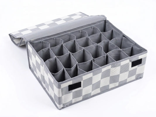 Grey Check Foldable Drawer Organizer Box with Lid