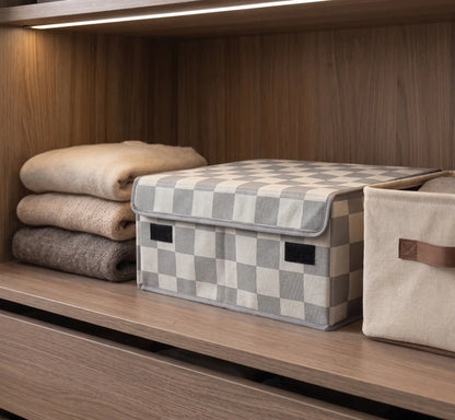 Grey Check Foldable Drawer Organizer Box with Lid