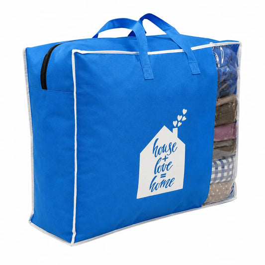 Large Blue Clothes Storage Bag with Clear Window