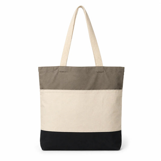 Large Color Block Canvas Tote Bag with Front Pocket