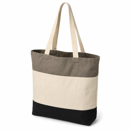 Large Color Block Canvas Tote Bag with Front Pocket