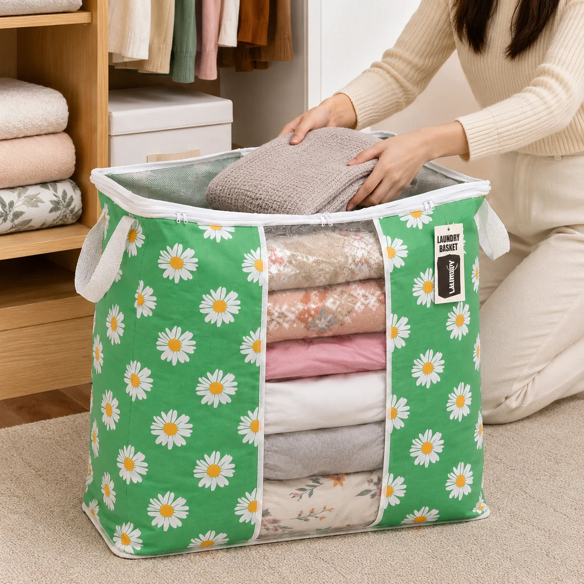 Large Daisy Print Laundry & Clothes Storage Bag