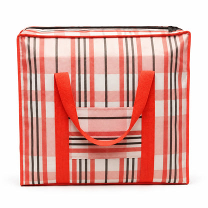 Large Plaid Carry & Storage Bag with Front Pocket