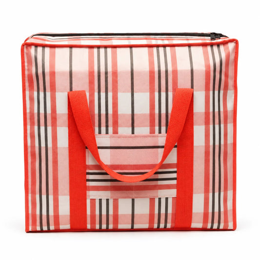 Large Plaid Carry & Storage Bag with Front Pocket