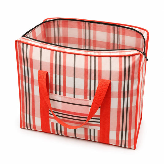 Large Plaid Carry & Storage Bag with Front Pocket