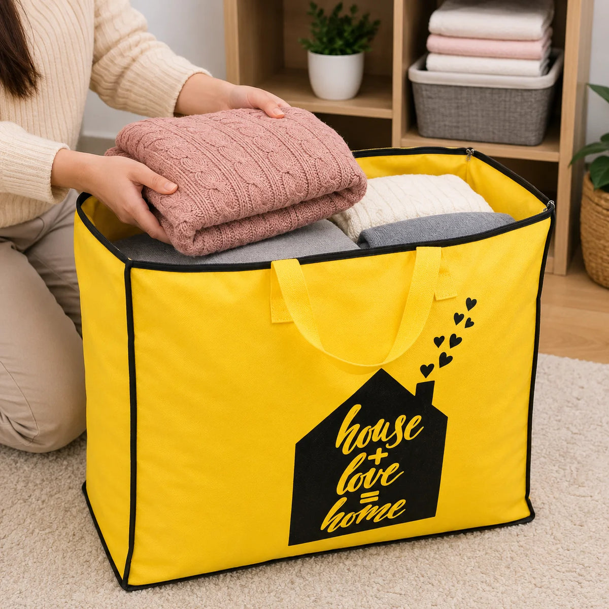 Large Yellow Laundry & Storage Bag with Carry Handles