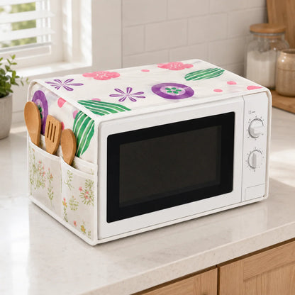 Microwave Oven Dust Cover with Side Storage Pockets