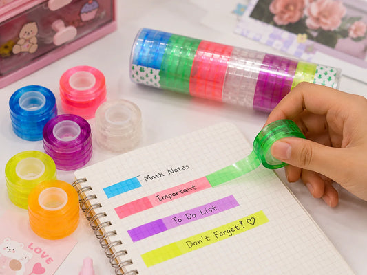 Multi-Color Transparent Adhesive Tape Roll Set - Pack of 12