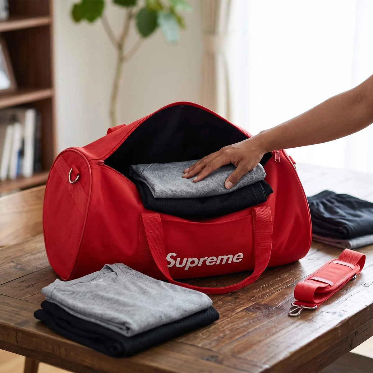 Red Supreme Duffle Travel & Gym Bag with Shoulder Strap
