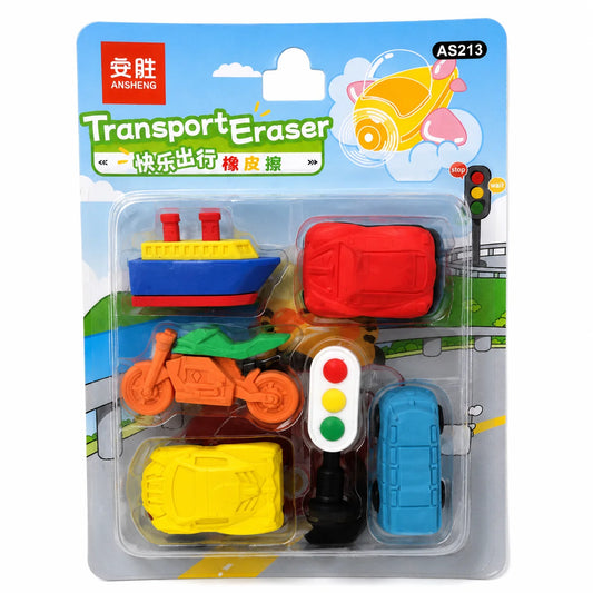 Transport Vehicle Eraser Set – 6 Pieces