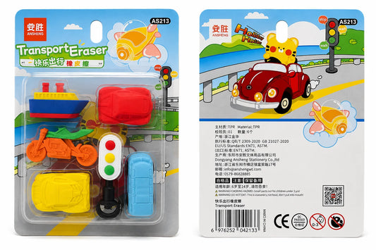 Transport Vehicle Eraser Set – 6 Pieces