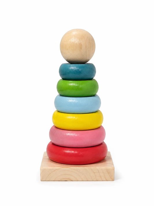 Wooden Rainbow Stacking Ring Toy for Kids