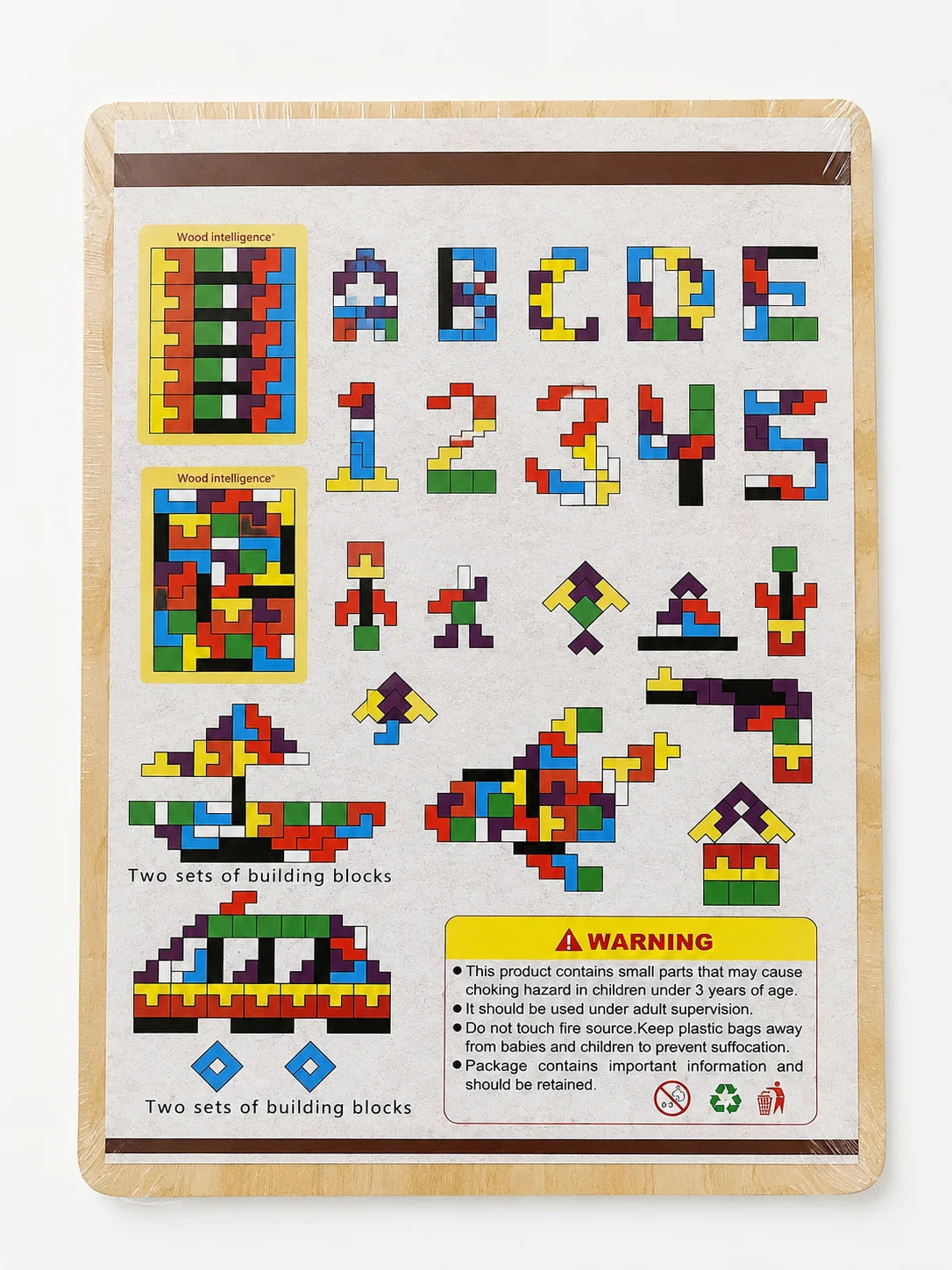 Wooden Tetris Puzzle Building Blocks Board